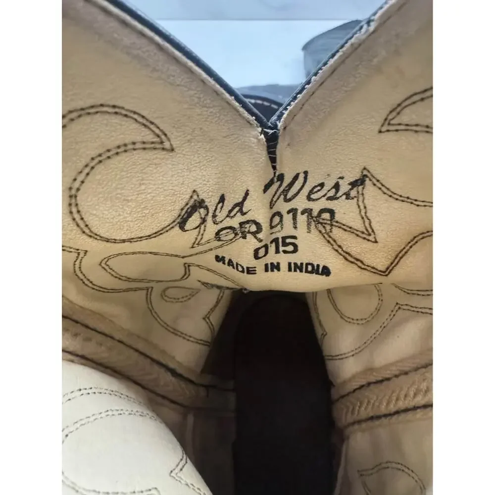 Old West Kids Size 1.5 Black Ostrich Cowboy Boots